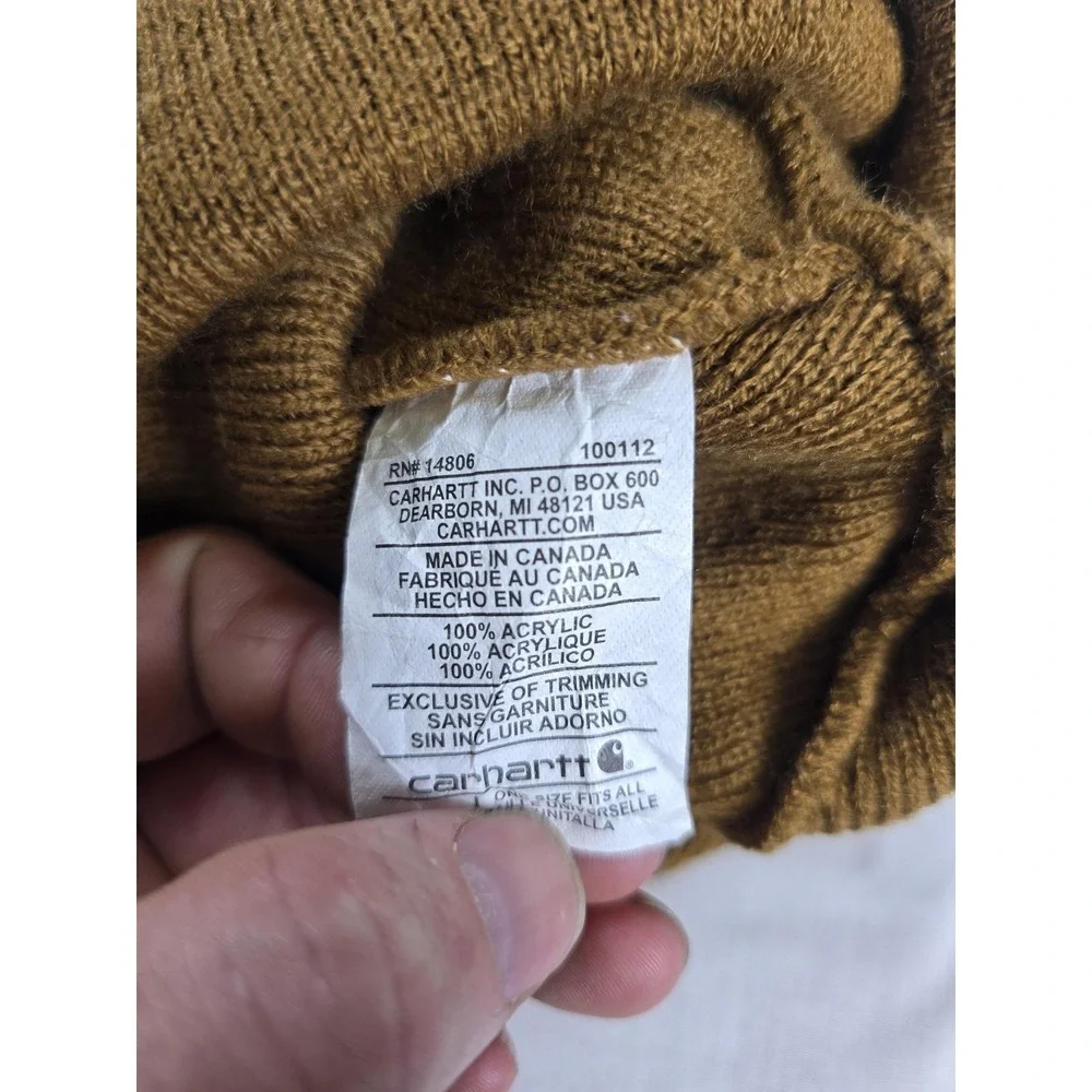 Carhartt Hat Beanie Brown Cuffed Knit Patch Logo‎ Workwear Mens One Size Canada